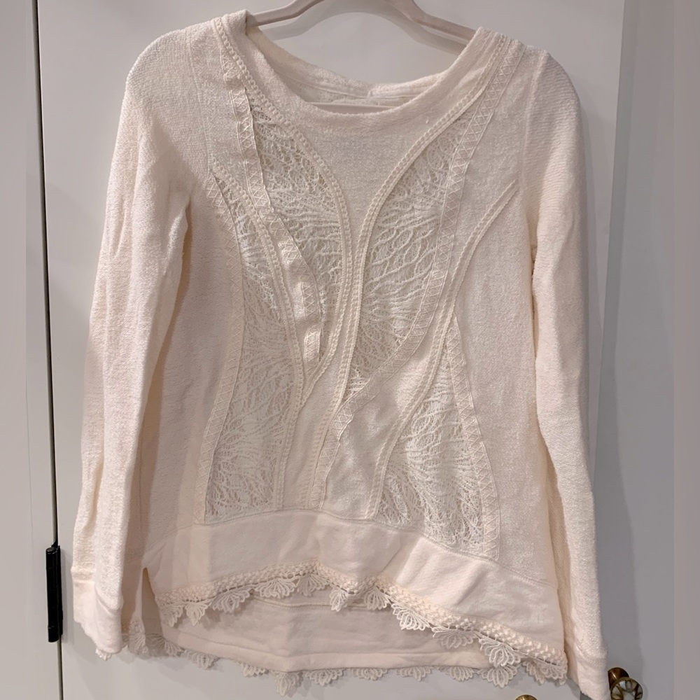 Anthropologie Angel of the North Pale Pink Scalloped Hem Lace Sweater To…